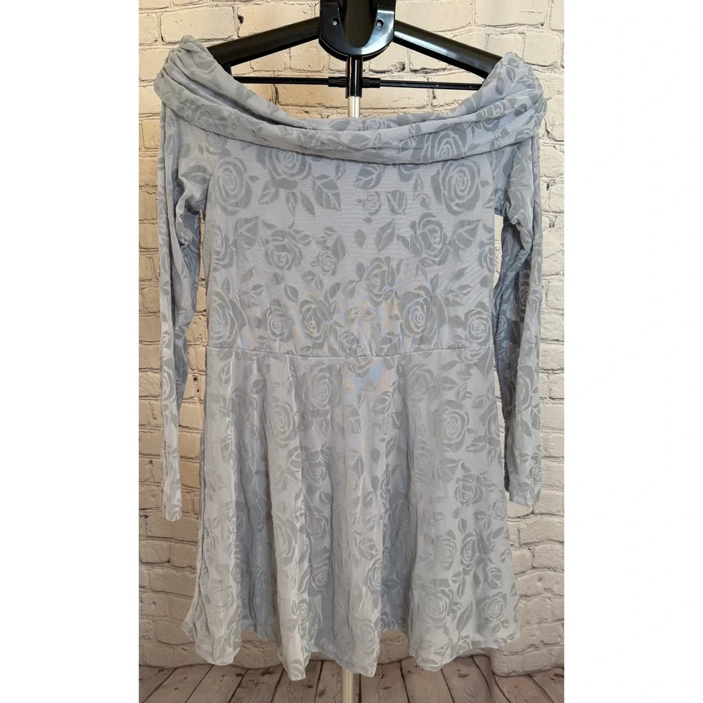 Wild Fable‎ Blue Floral Burnout Off Shoulder Mini Dress Long Sleeve Large NWT